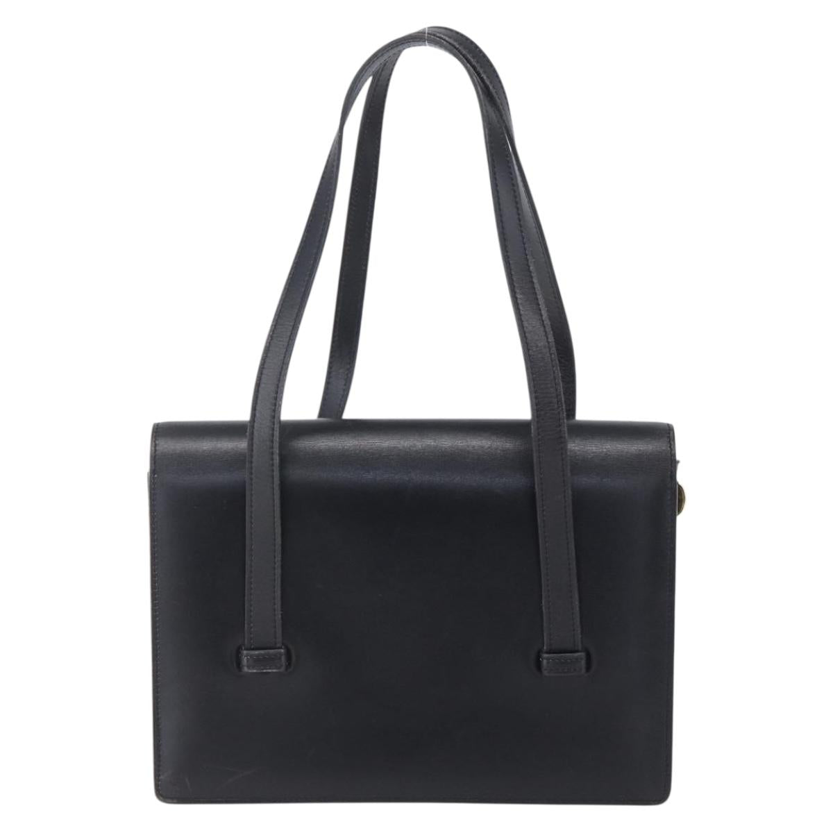 Christian Dior Hand Bag Leather Black Gold Auth 150570