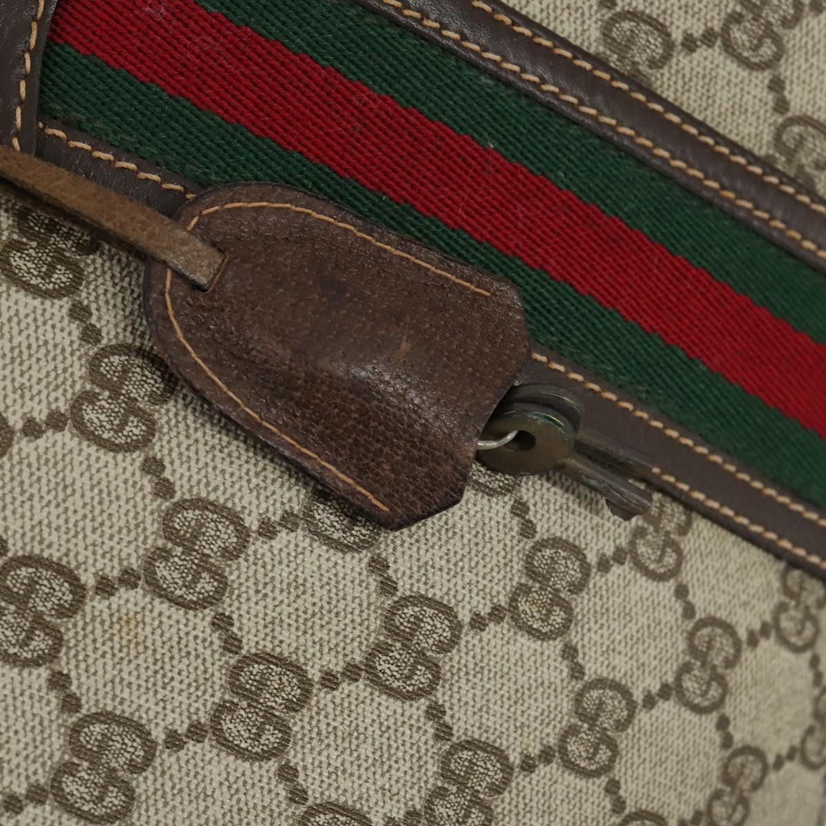 GUCCI GG Supreme Web Sherry Line Boston Bag PVC Beige Gold Auth 150574