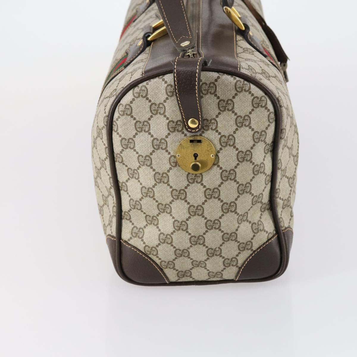 GUCCI GG Supreme Web Sherry Line Boston Bag PVC Beige Gold Auth 150574