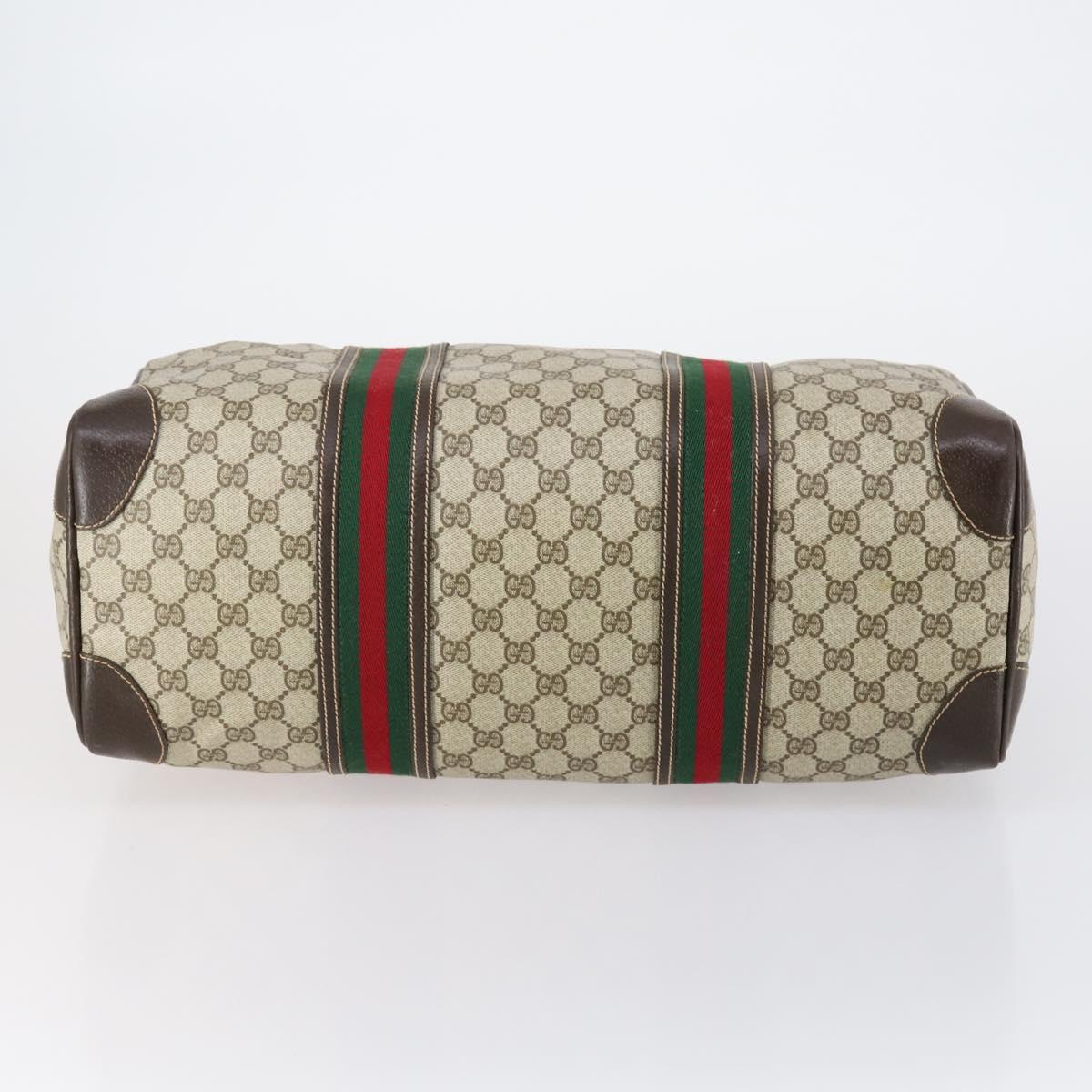 GUCCI GG Supreme Web Sherry Line Boston Bag PVC Beige Gold Auth 150574