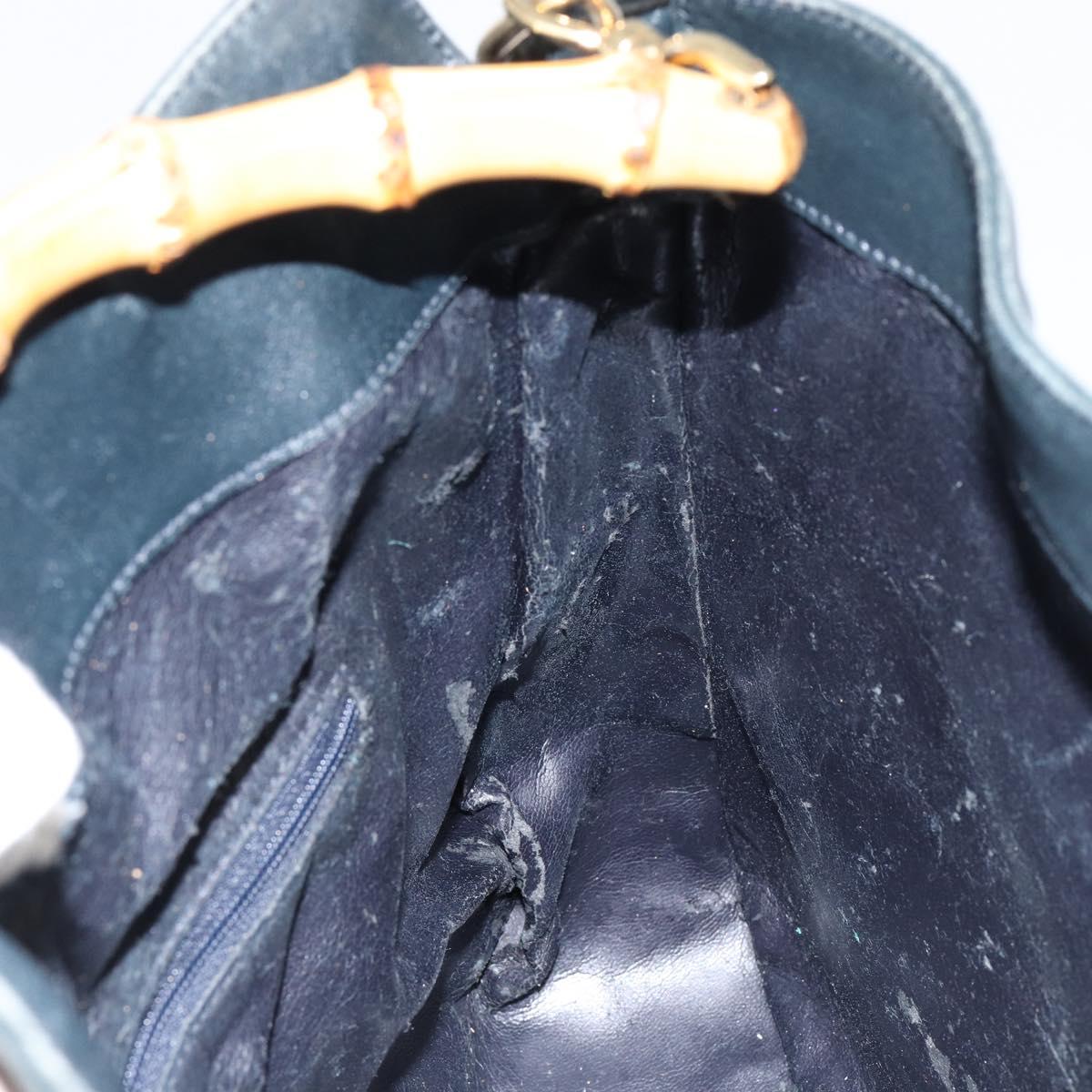 GUCCI Bamboo Hand Bag Leather Black Gold 001 3444 1638 Auth 150577