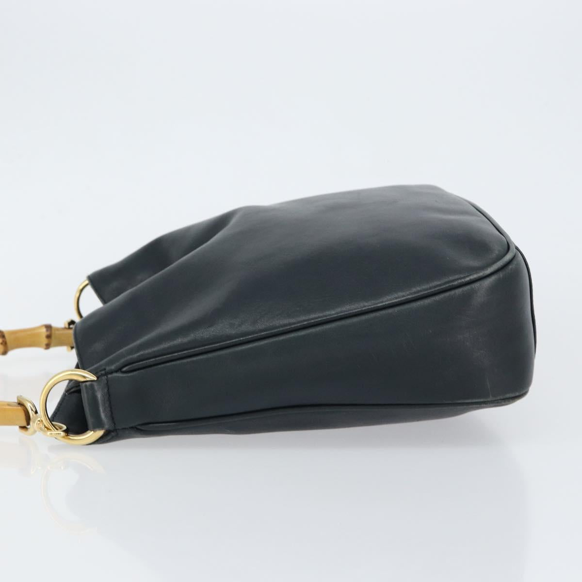 GUCCI Bamboo Hand Bag Leather Black Gold 001 3444 1638 Auth 150577