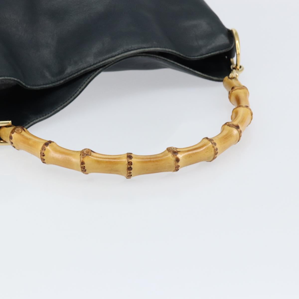 GUCCI Bamboo Hand Bag Leather Black Gold 001 3444 1638 Auth 150577