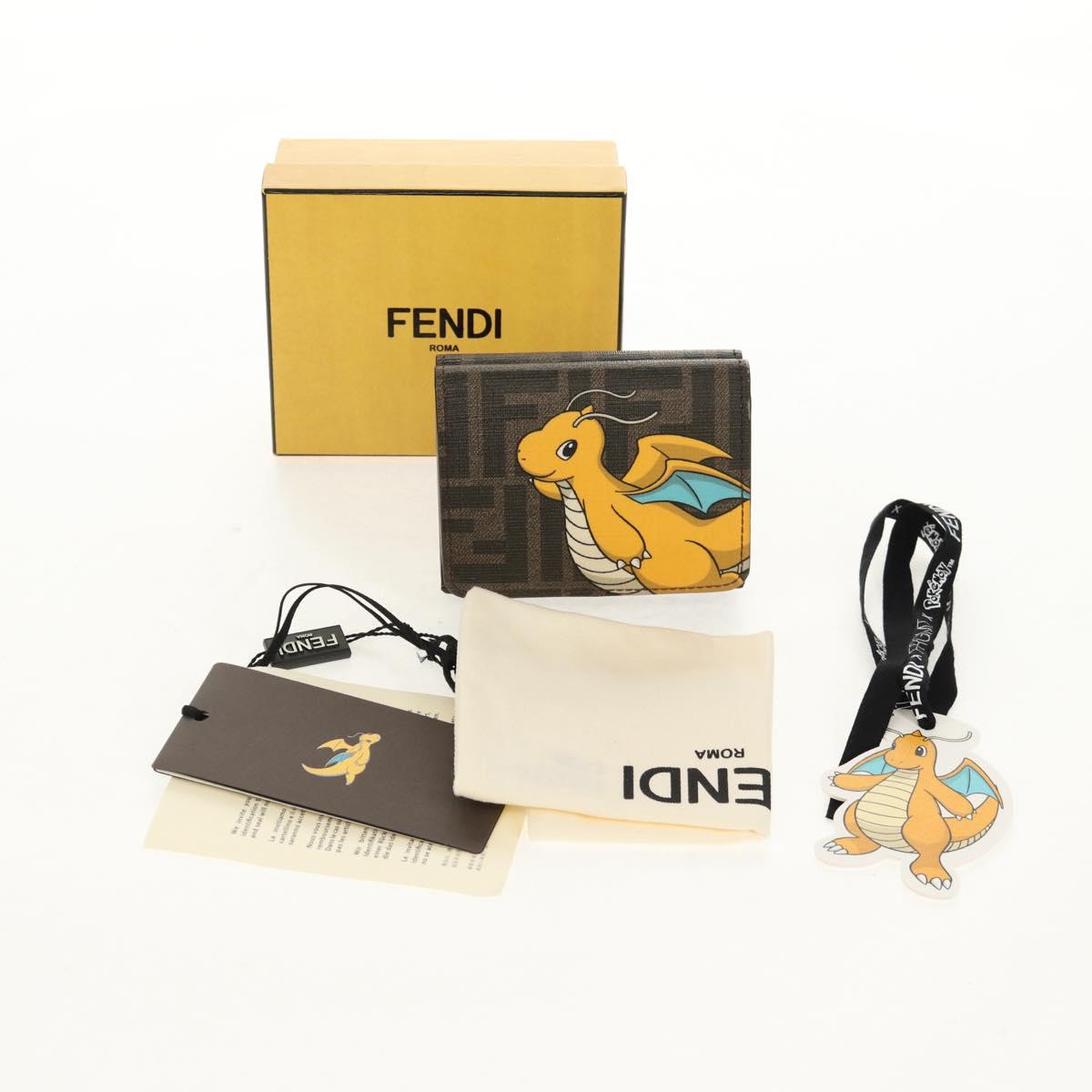 FENDI Zucca Canvas Compact Wallet PVC FENDI x FRGMT x POKMON Black Auth 150605M