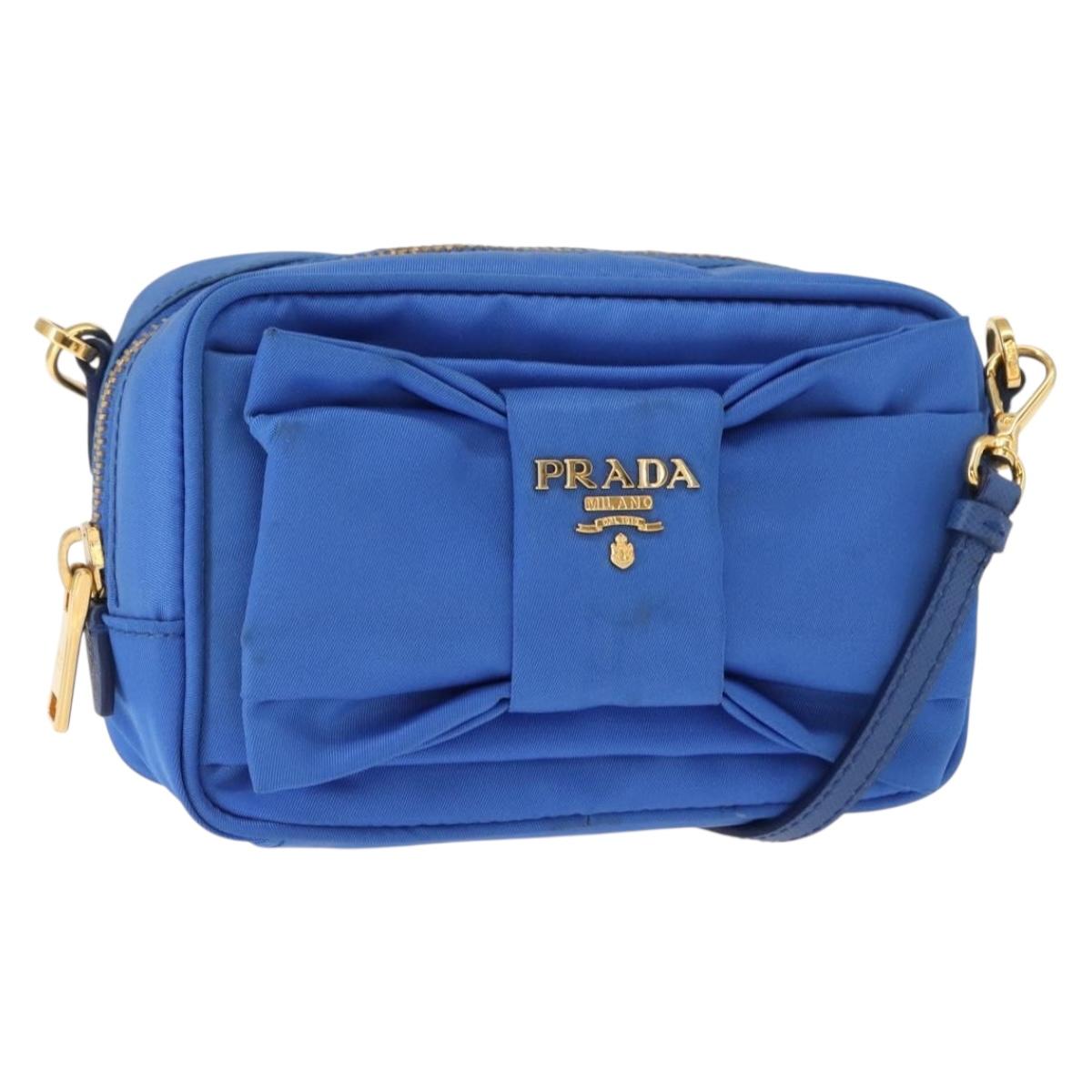 PRADA Shoulder Bag Nylon Blue Gold Auth 150608A