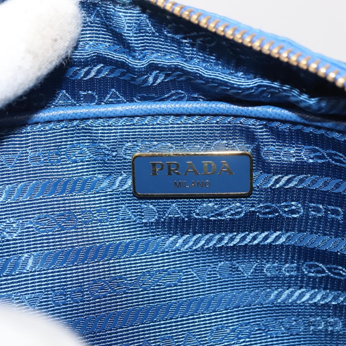 PRADA Shoulder Bag Nylon Blue Gold Auth 150608A