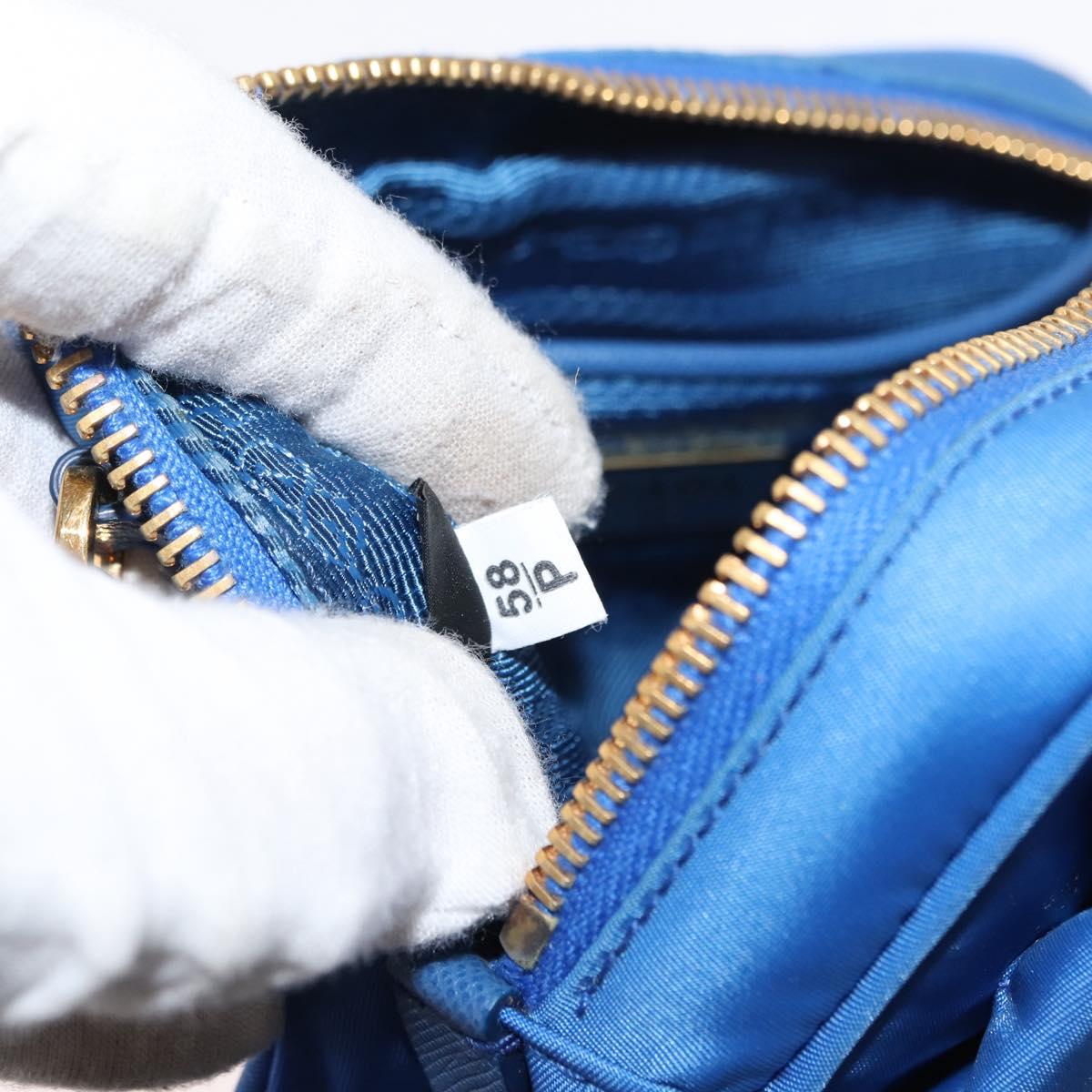 PRADA Shoulder Bag Nylon Blue Gold Auth 150608A