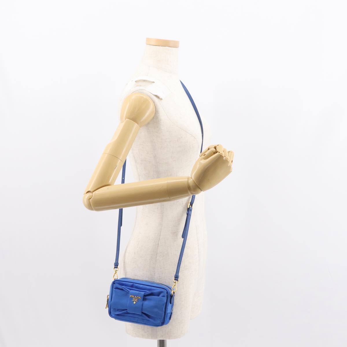 PRADA Shoulder Bag Nylon Blue Gold Auth 150608A
