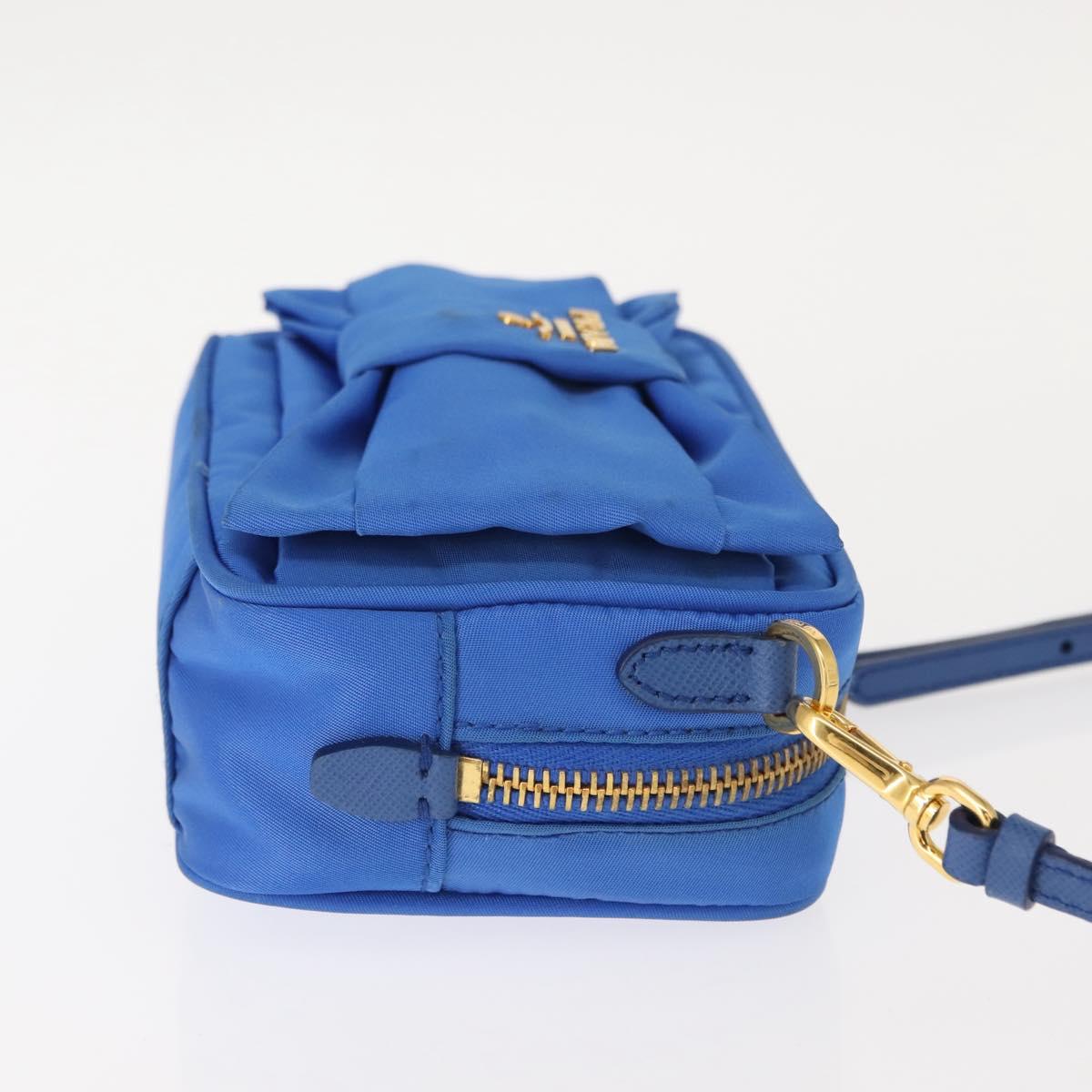 PRADA Shoulder Bag Nylon Blue Gold Auth 150608A