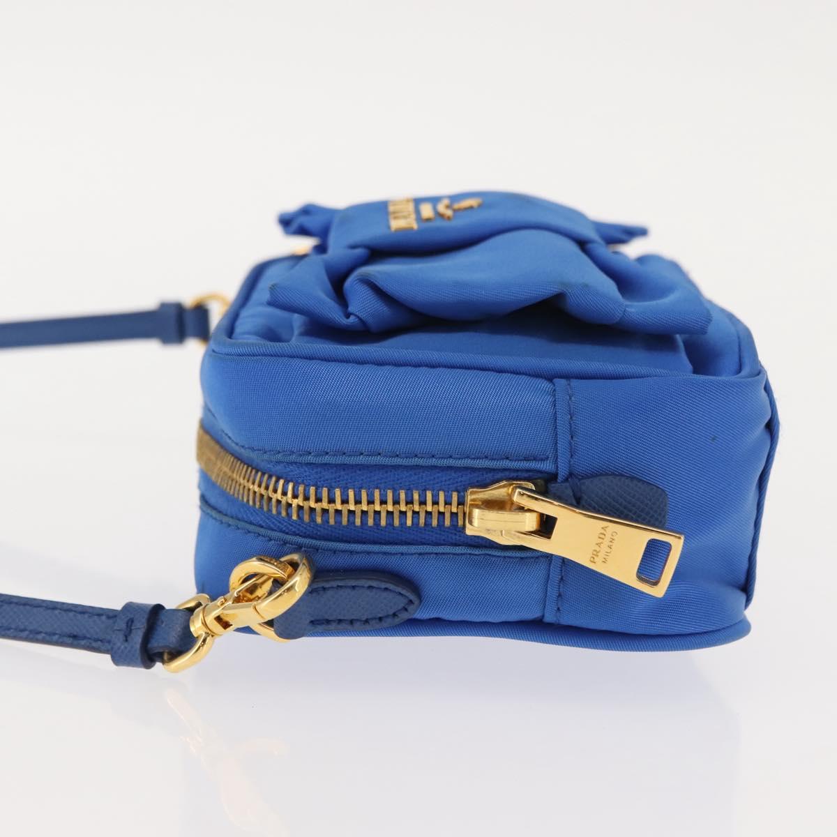 PRADA Shoulder Bag Nylon Blue Gold Auth 150608A