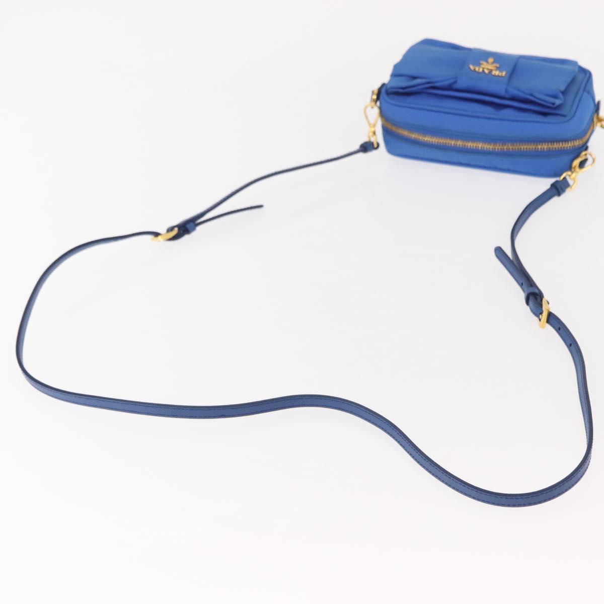 PRADA Shoulder Bag Nylon Blue Gold Auth 150608A