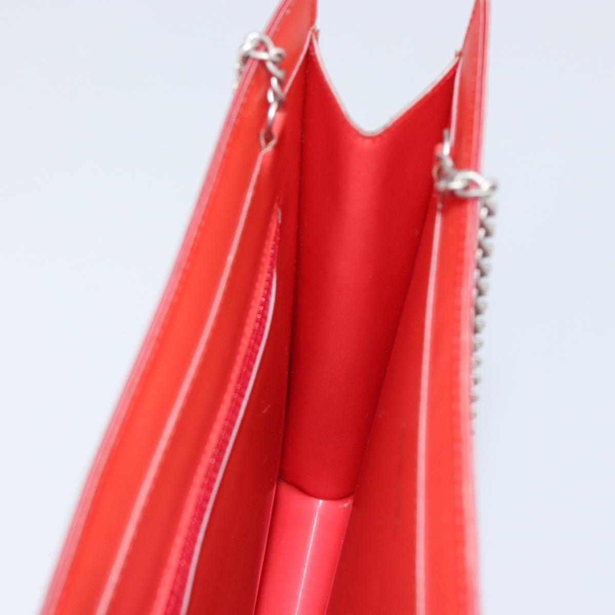 CHANEL Chain Shoulder Bag Vinyl Red Silver CC Auth 150609