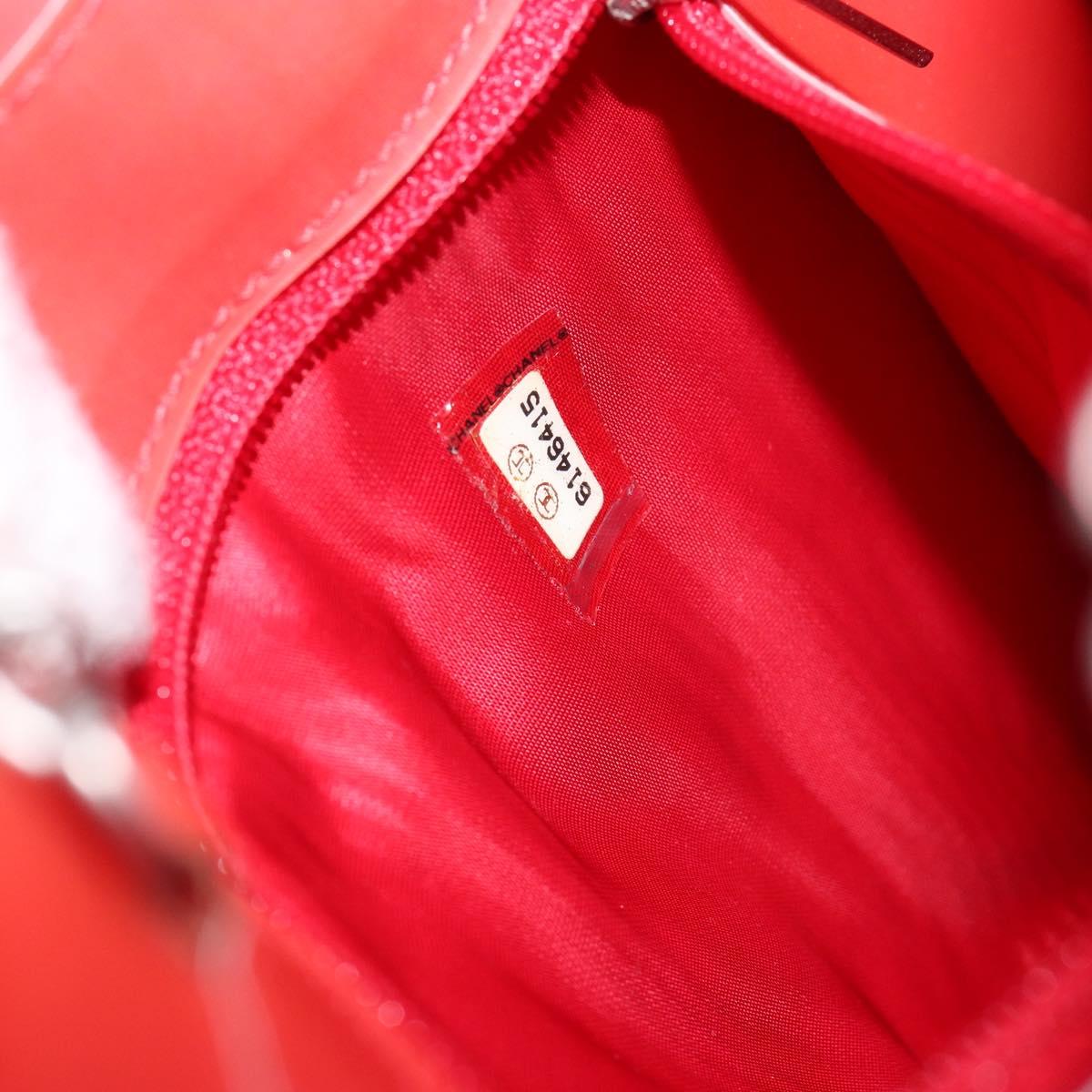 CHANEL Chain Shoulder Bag Vinyl Red Silver CC Auth 150609