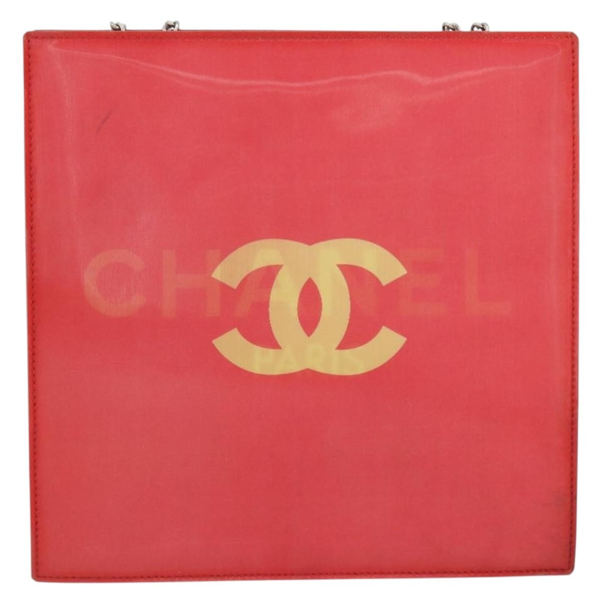 CHANEL Chain Shoulder Bag Vinyl Red Silver CC Auth 150609