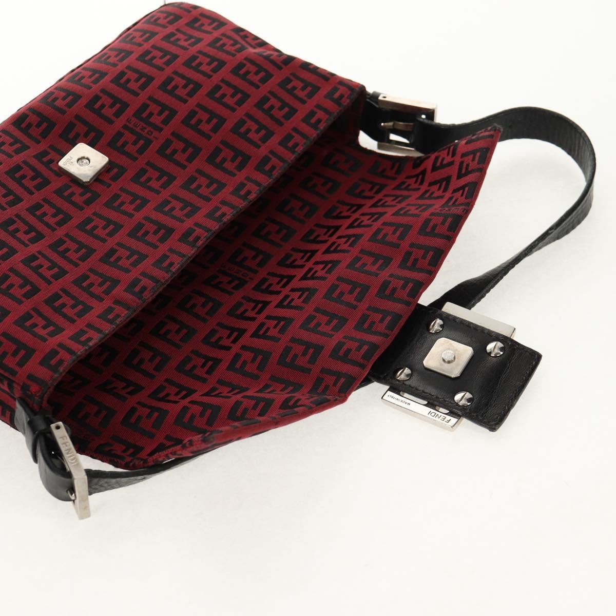 FENDI Zucchino Canvas Mamma Baguette Shoulder Bag Red Silver Auth 150613V