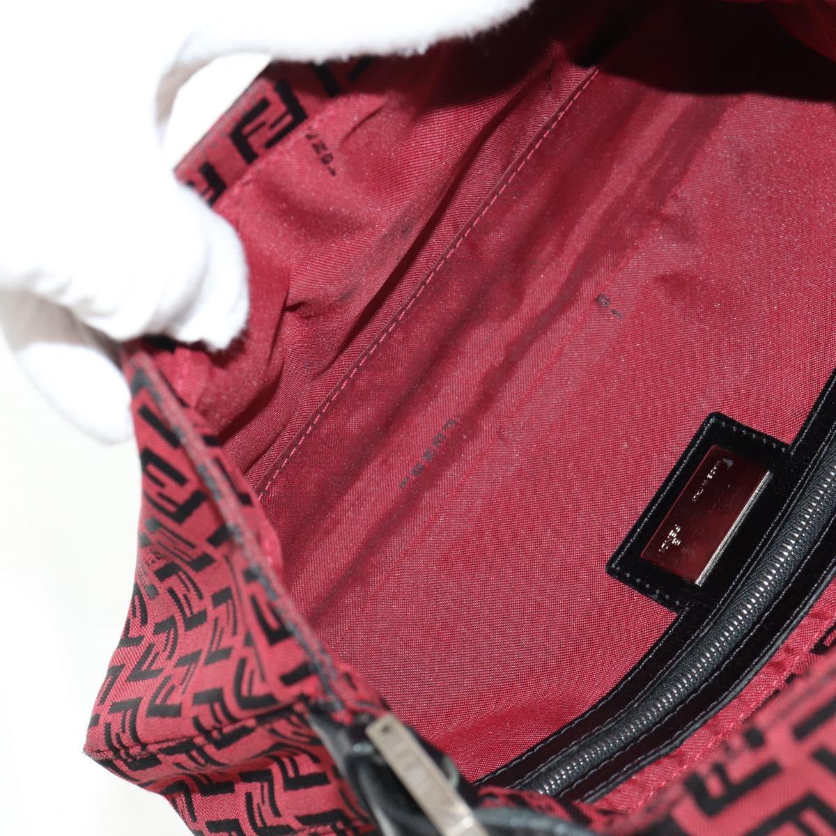 FENDI Zucchino Canvas Mamma Baguette Shoulder Bag Red Silver Auth 150613V