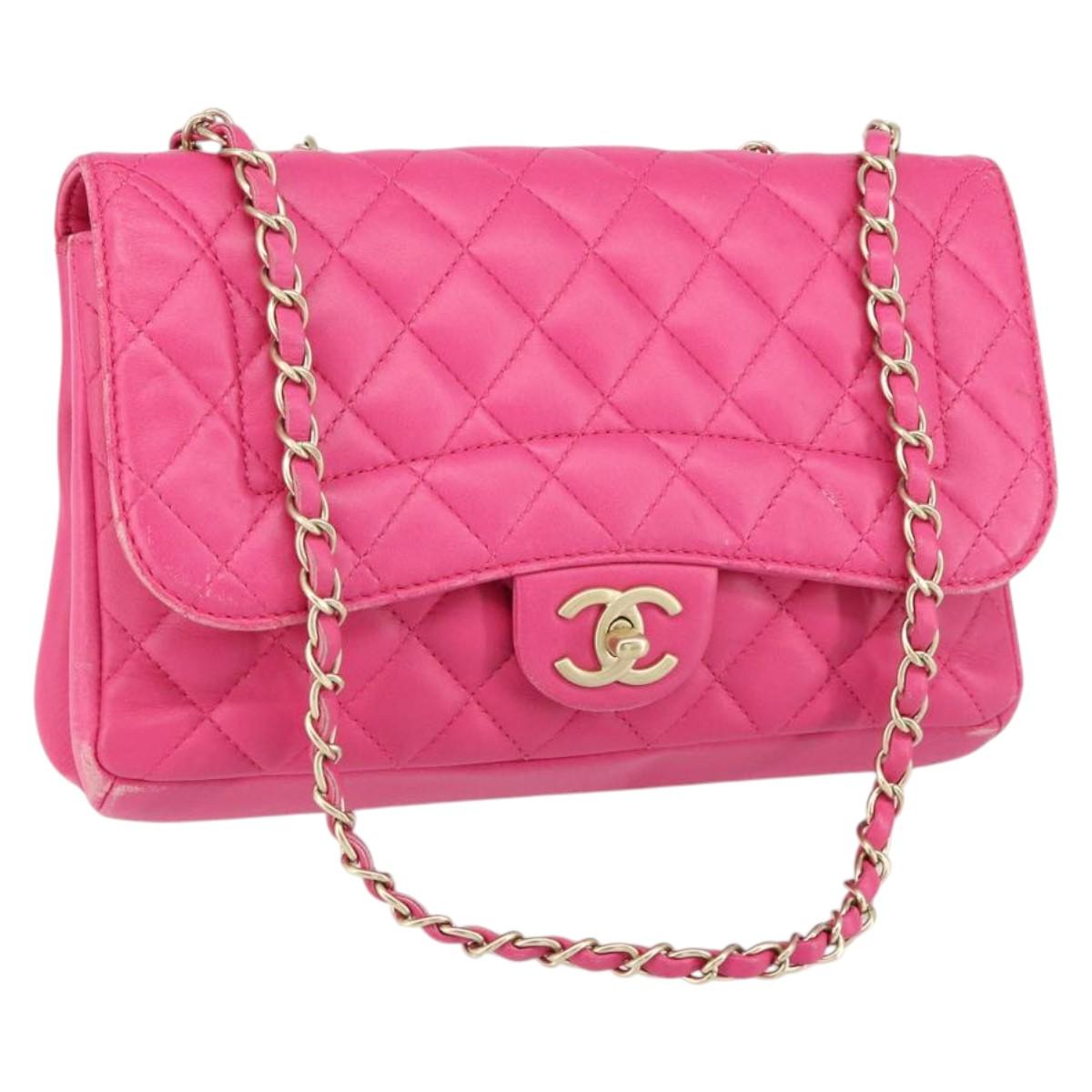 CHANEL Mini Matelasse Chain Shoulder Bag Lamb Skin Pink Gold CC Auth 150617