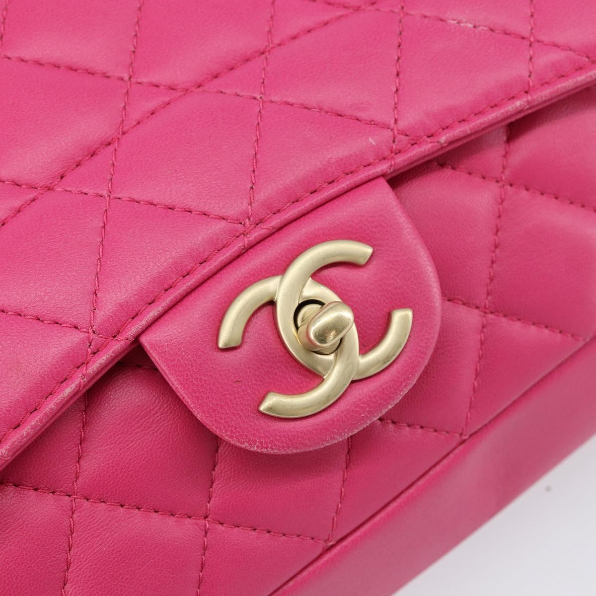 CHANEL Mini Matelasse Chain Shoulder Bag Lamb Skin Pink Gold CC Auth 150617