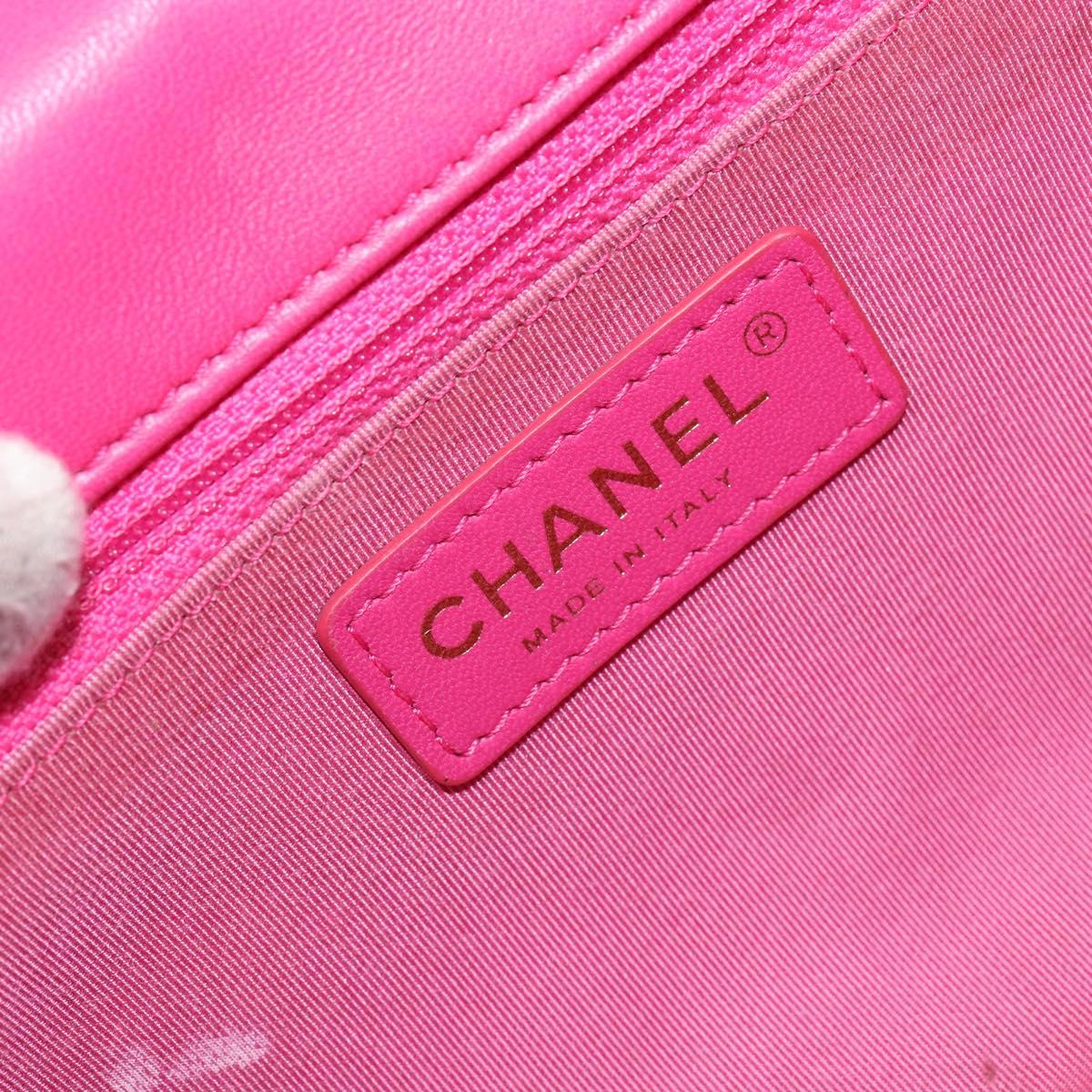 CHANEL Mini Matelasse Chain Shoulder Bag Lamb Skin Pink Gold CC Auth 150617