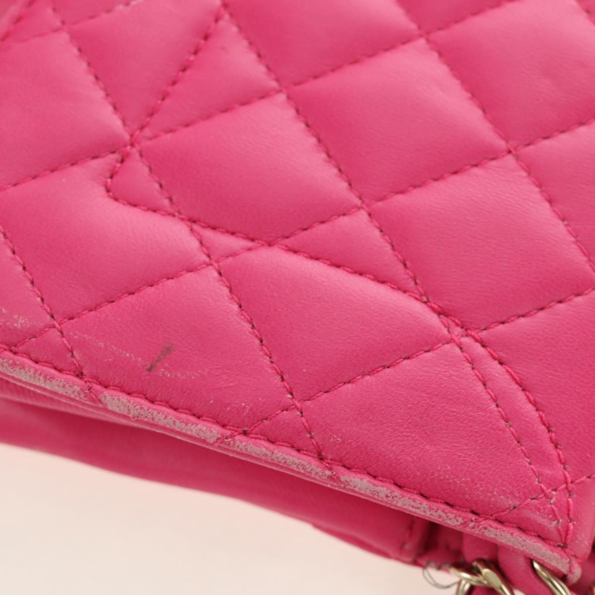 CHANEL Mini Matelasse Chain Shoulder Bag Lamb Skin Pink Gold CC Auth 150617