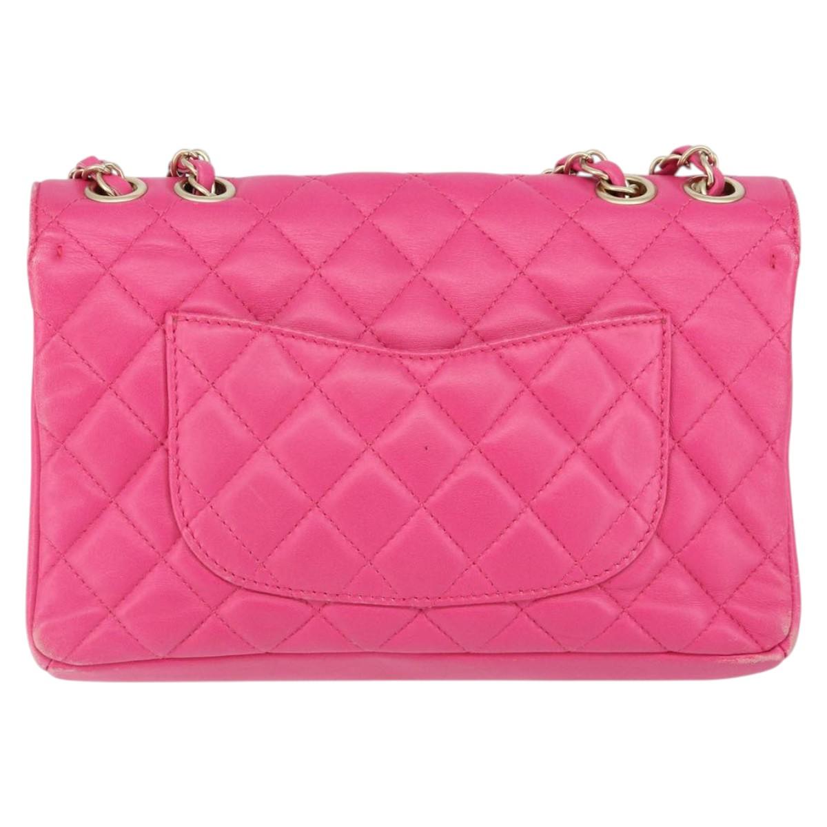 CHANEL Mini Matelasse Chain Shoulder Bag Lamb Skin Pink Gold CC Auth 150617