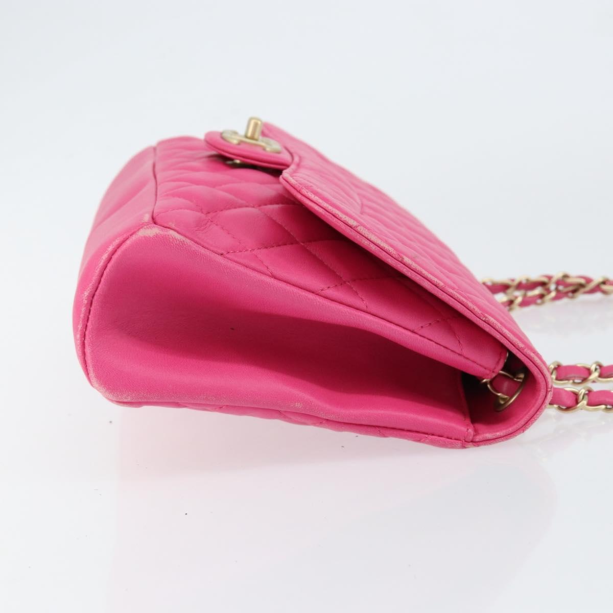 CHANEL Mini Matelasse Chain Shoulder Bag Lamb Skin Pink Gold CC Auth 150617