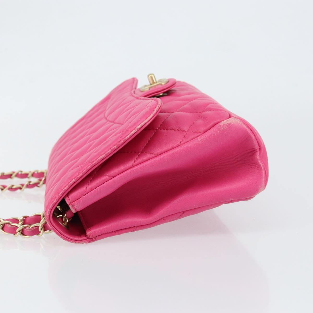 CHANEL Mini Matelasse Chain Shoulder Bag Lamb Skin Pink Gold CC Auth 150617