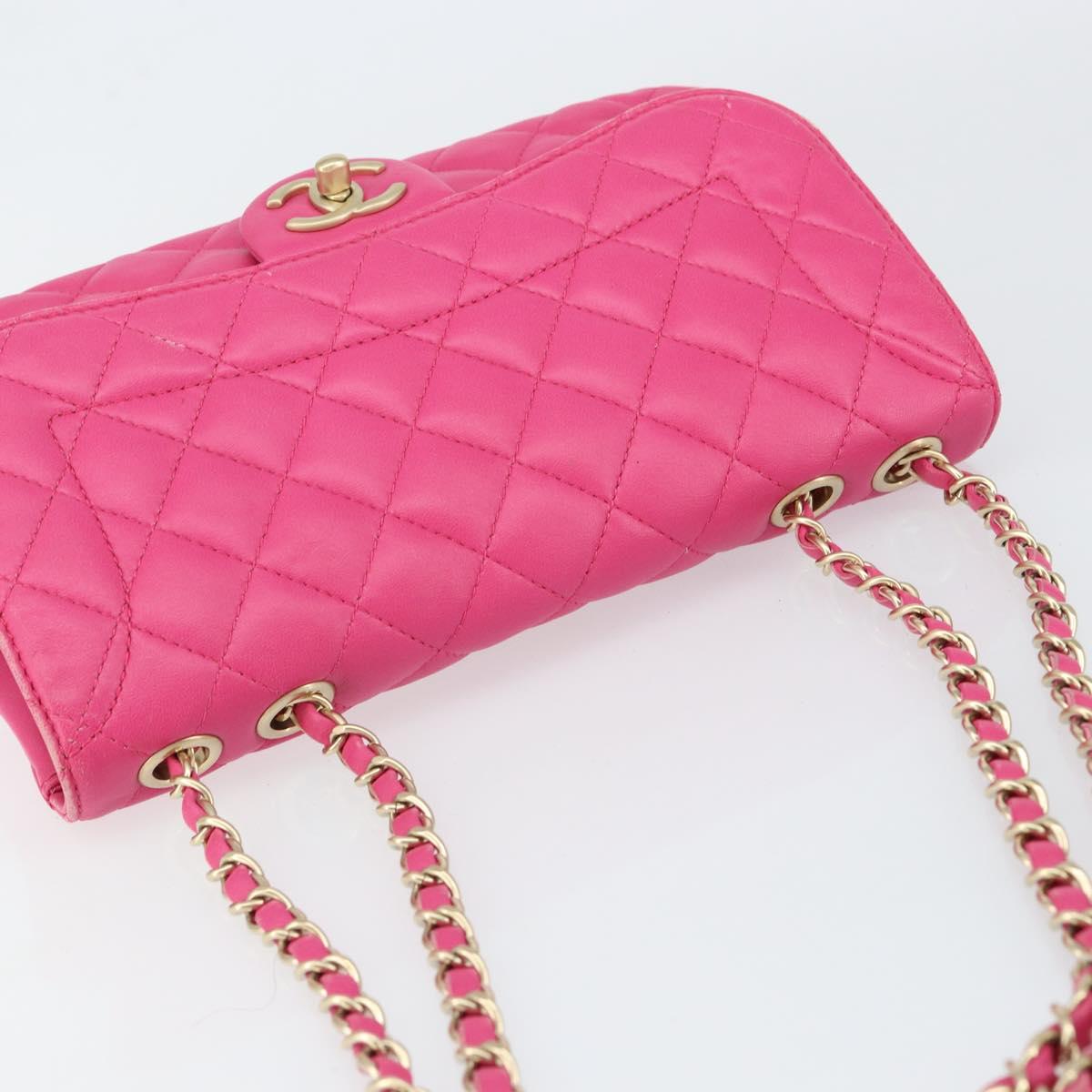 CHANEL Mini Matelasse Chain Shoulder Bag Lamb Skin Pink Gold CC Auth 150617