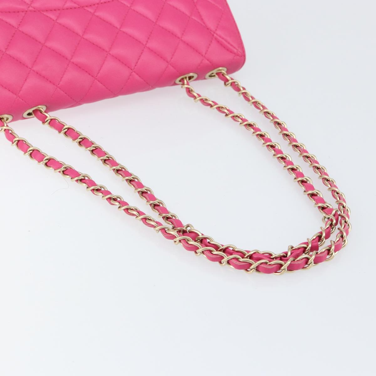 CHANEL Mini Matelasse Chain Shoulder Bag Lamb Skin Pink Gold CC Auth 150617