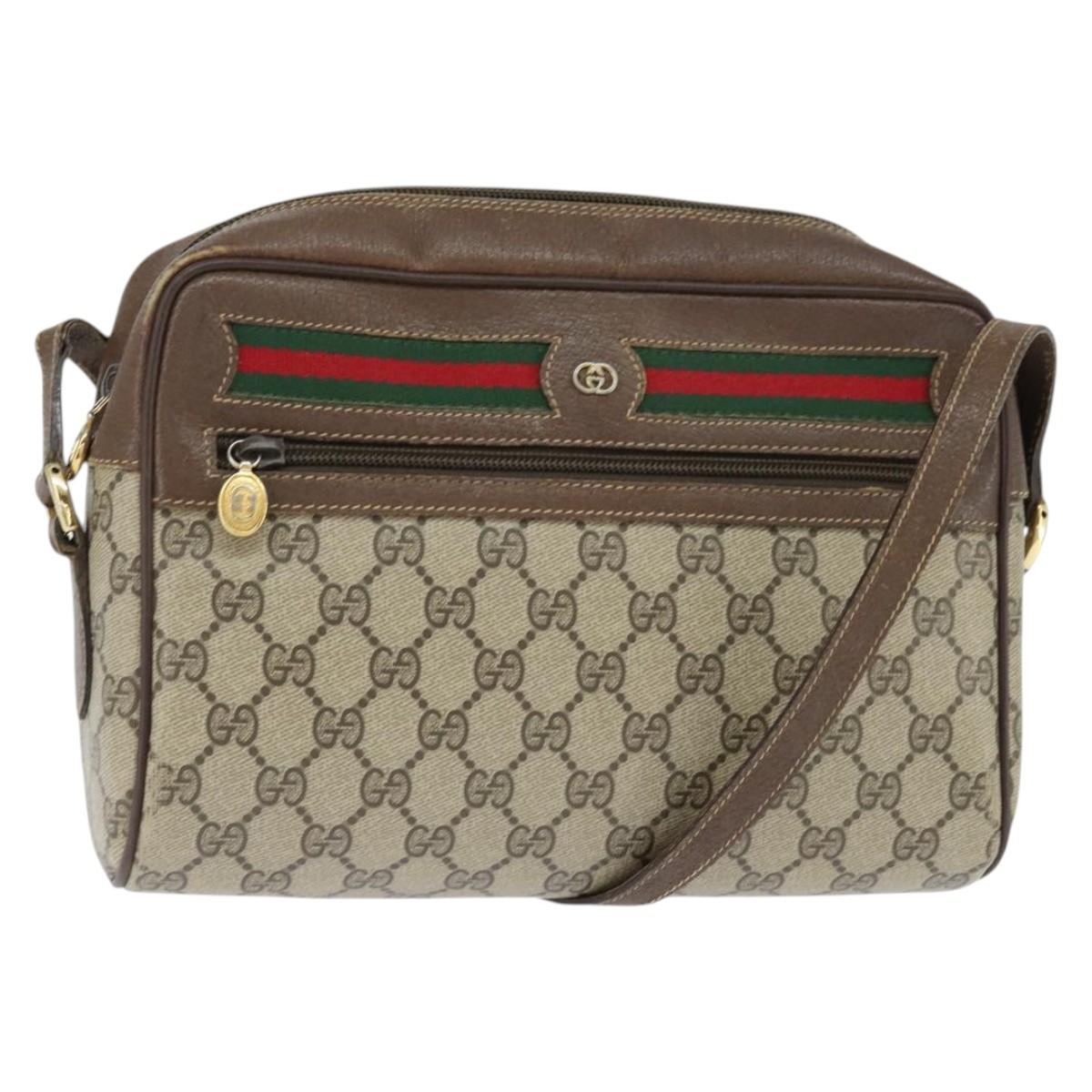 GUCCI GG Supreme Web Sherry Line Bag PVC Beige Gold 001 113 6472 Auth 150723