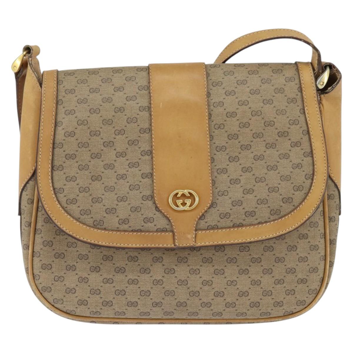 GUCCI Micro GG Supreme Shoulder Bag PVC Beige Gold Auth 150726