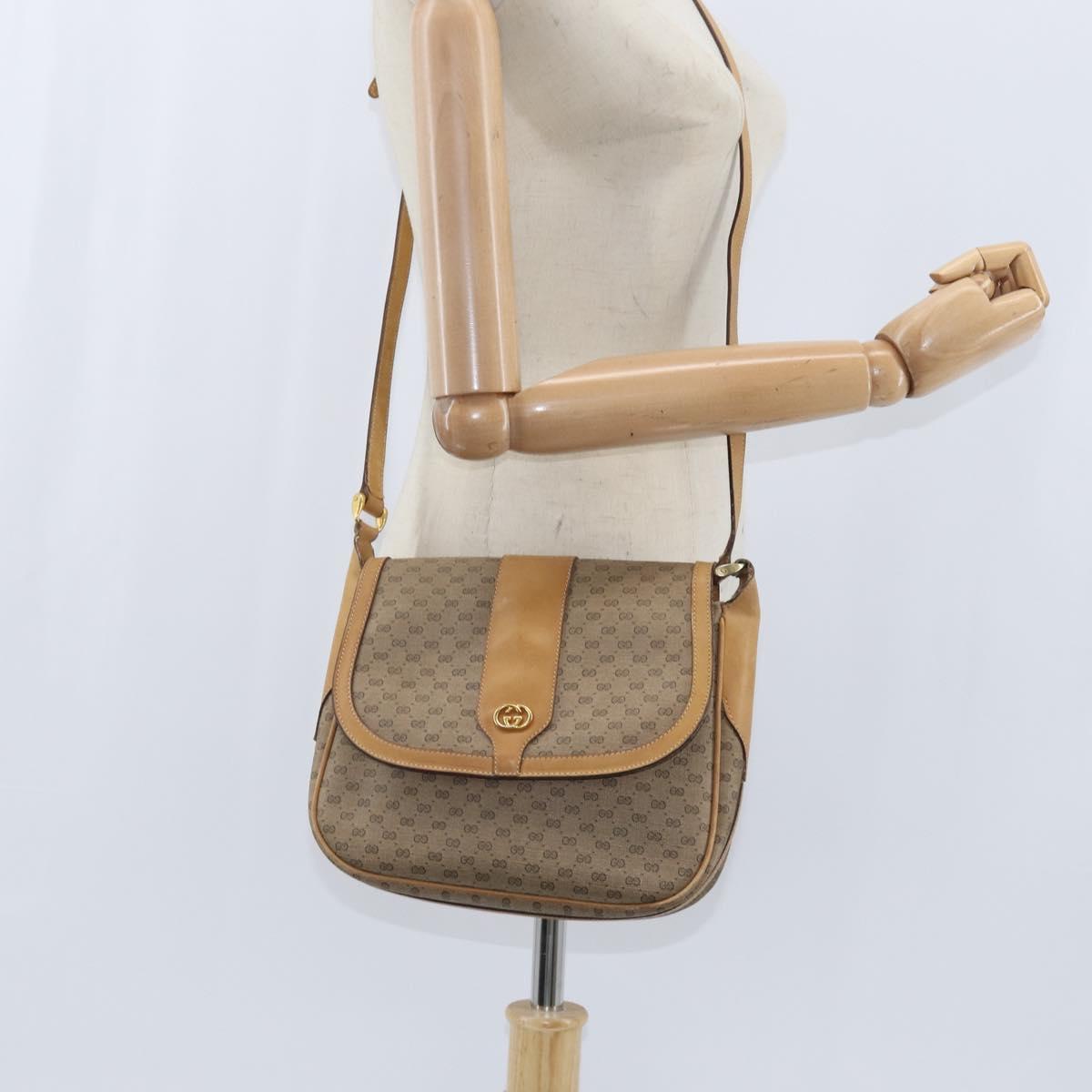 GUCCI Micro GG Supreme Shoulder Bag PVC Beige Gold Auth 150726