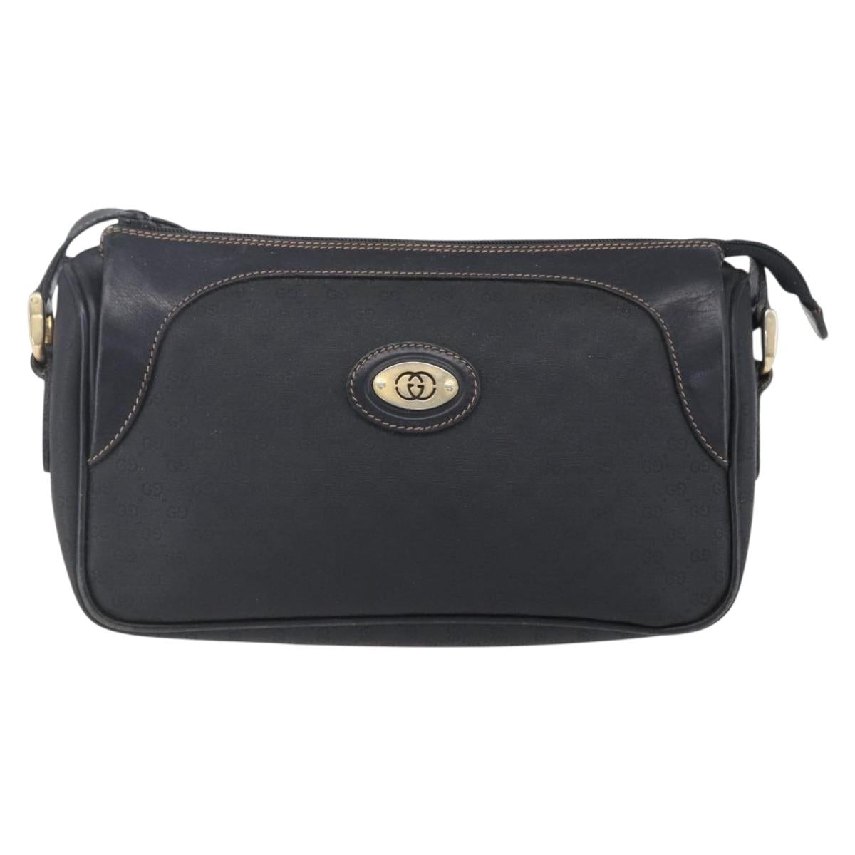 GUCCI Micro GG Supreme Shoulder Bag PVC Black Gold 001 37 0443 Auth 150727