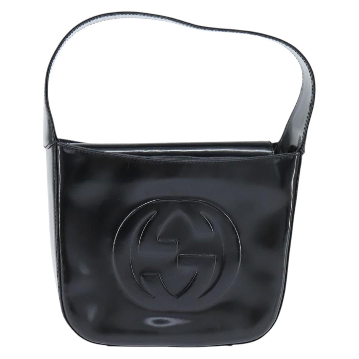 GUCCI Soho Hand Bag Enamel Black Silver Auth 150731