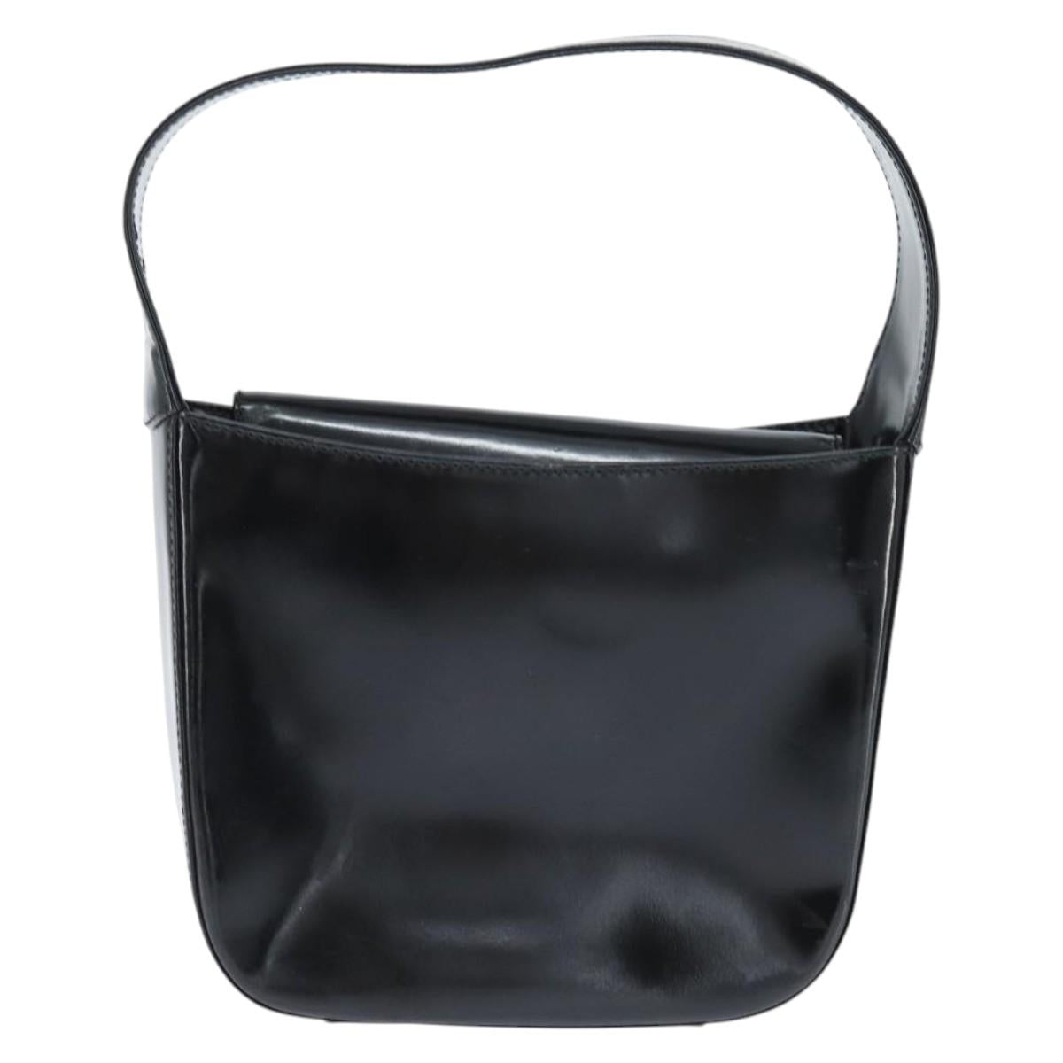GUCCI Soho Hand Bag Enamel Black Silver Auth 150731