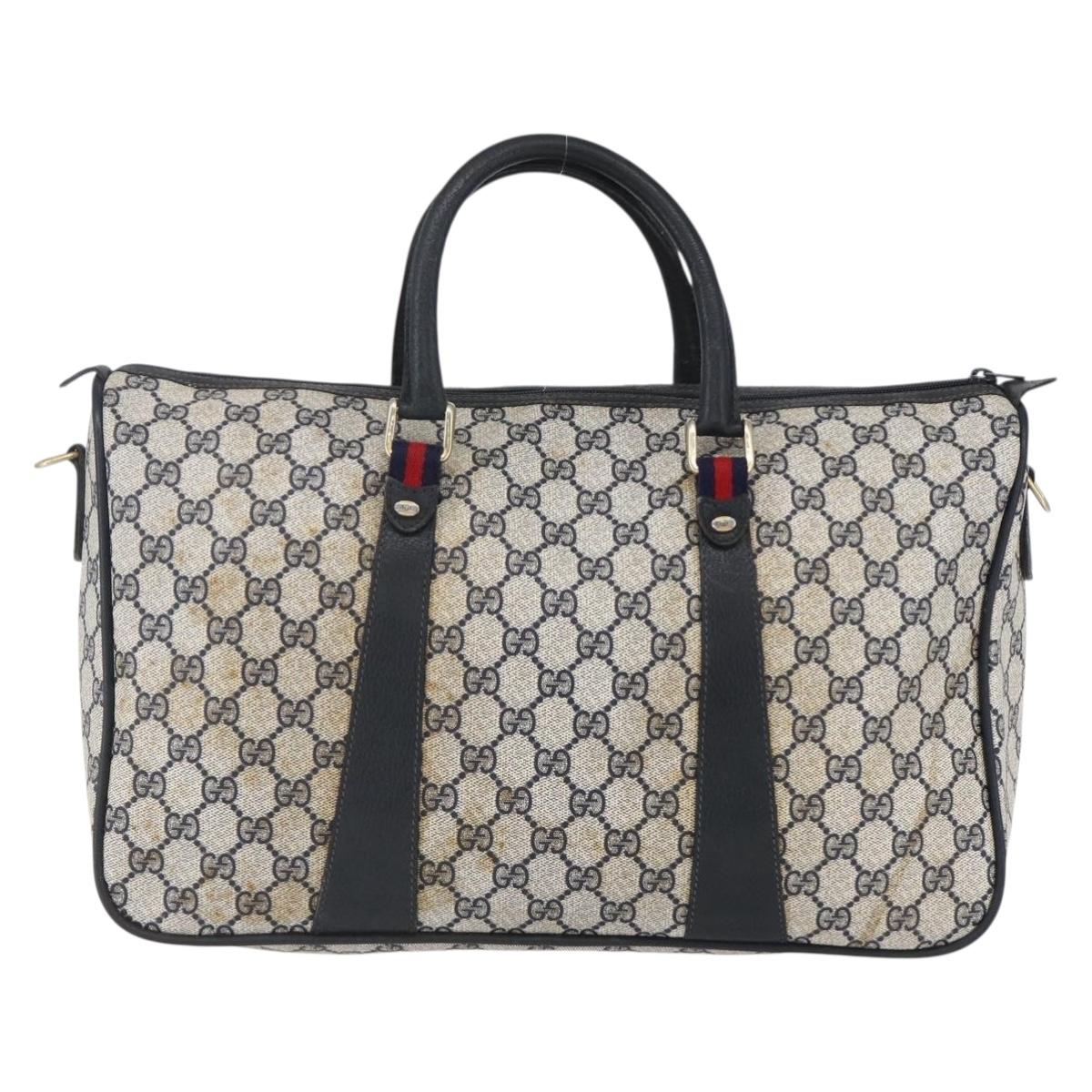 GUCCI GG Supreme Sherry Line Hand Bag PVC Navy Gold 39 02 041 Auth 150740