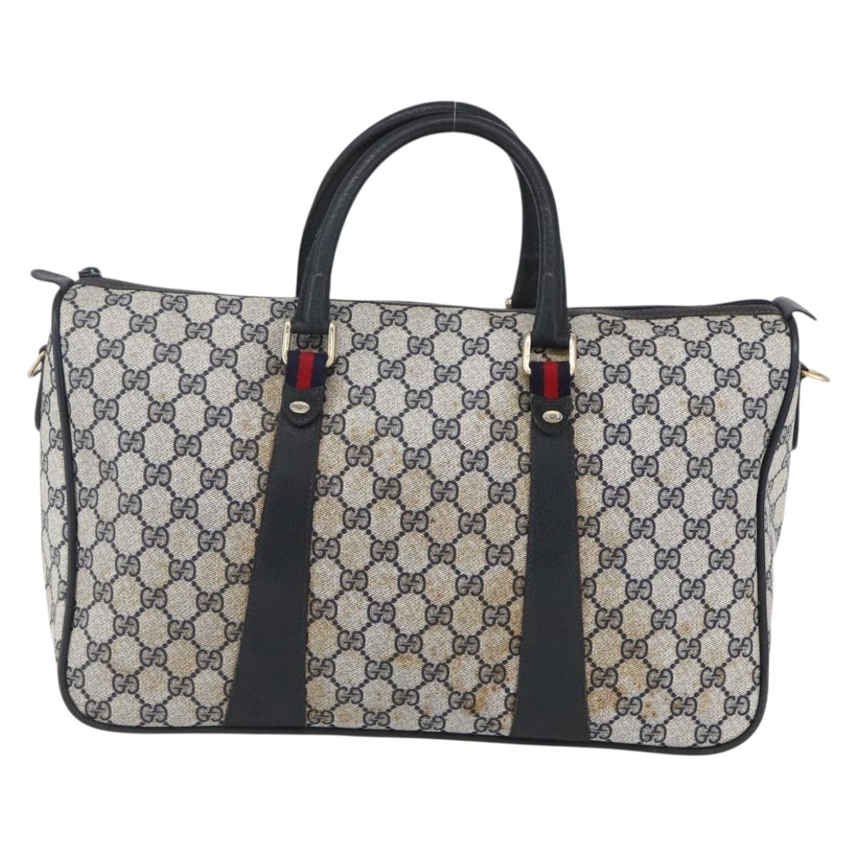 GUCCI GG Supreme Sherry Line Hand Bag PVC Navy Gold 39 02 041 Auth 150740