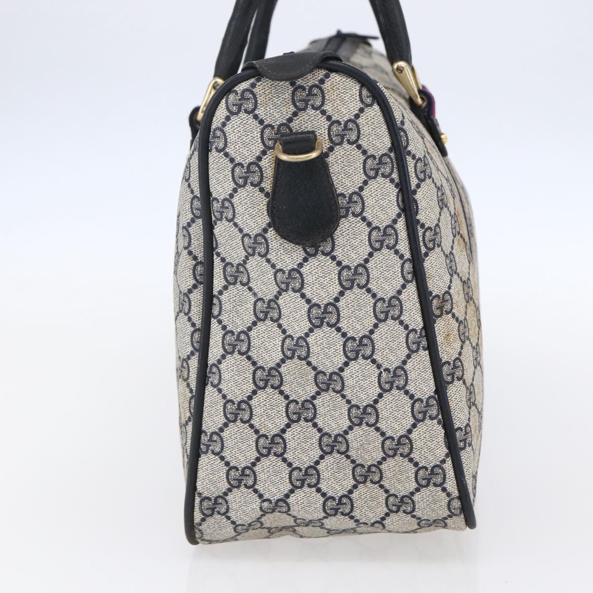 GUCCI GG Supreme Sherry Line Hand Bag PVC Navy Gold 39 02 041 Auth 150740