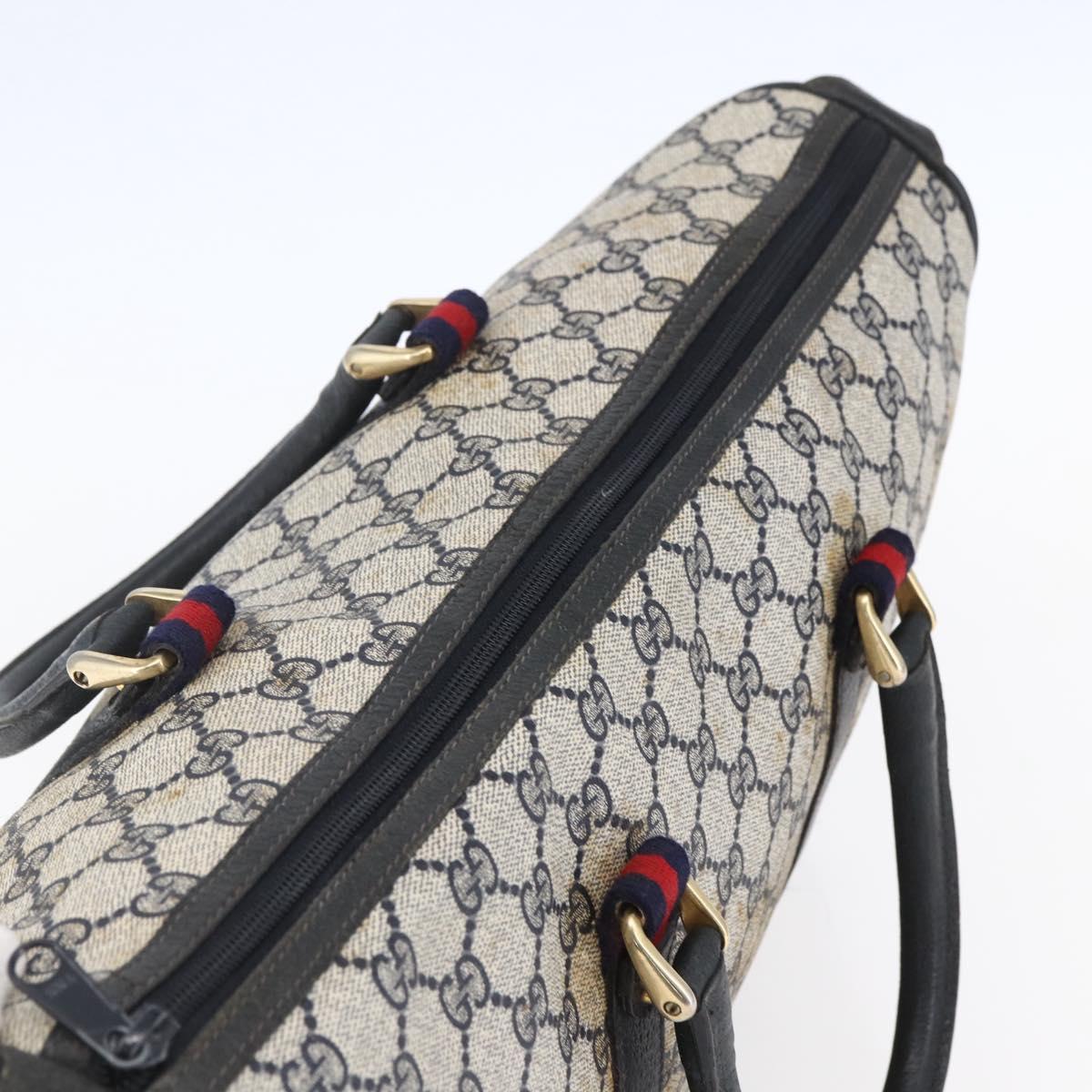 GUCCI GG Supreme Sherry Line Hand Bag PVC Navy Gold 39 02 041 Auth 150740