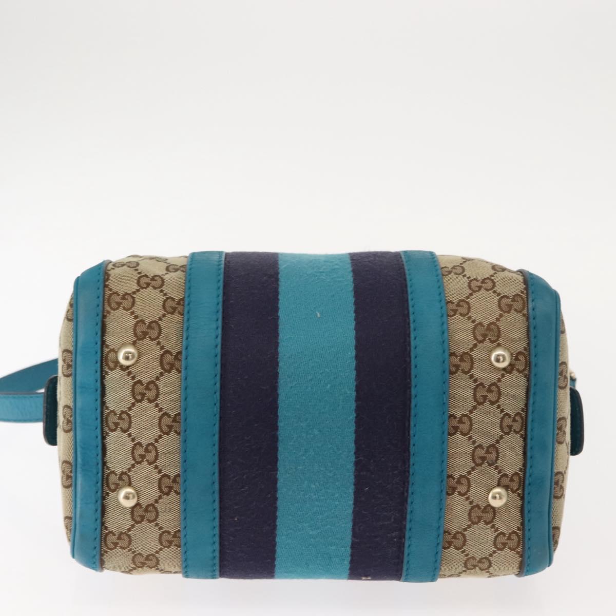 GUCCI GG Canvas Sherry Line Hand Bag 2way Blue Gold 269876 Auth 150743