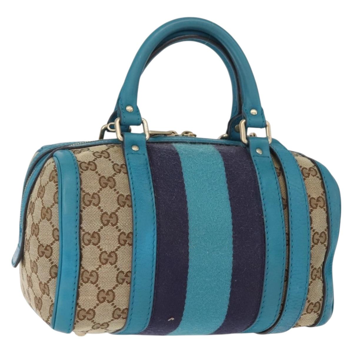 GUCCI GG Canvas Sherry Line Hand Bag 2way Blue Gold 269876 Auth 150743