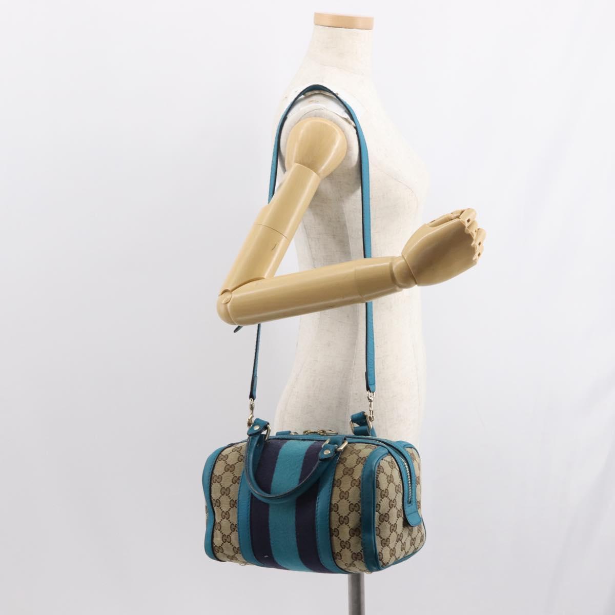 GUCCI GG Canvas Sherry Line Hand Bag 2way Blue Gold 269876 Auth 150743