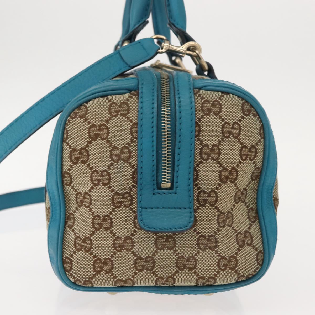 GUCCI GG Canvas Sherry Line Hand Bag 2way Blue Gold 269876 Auth 150743