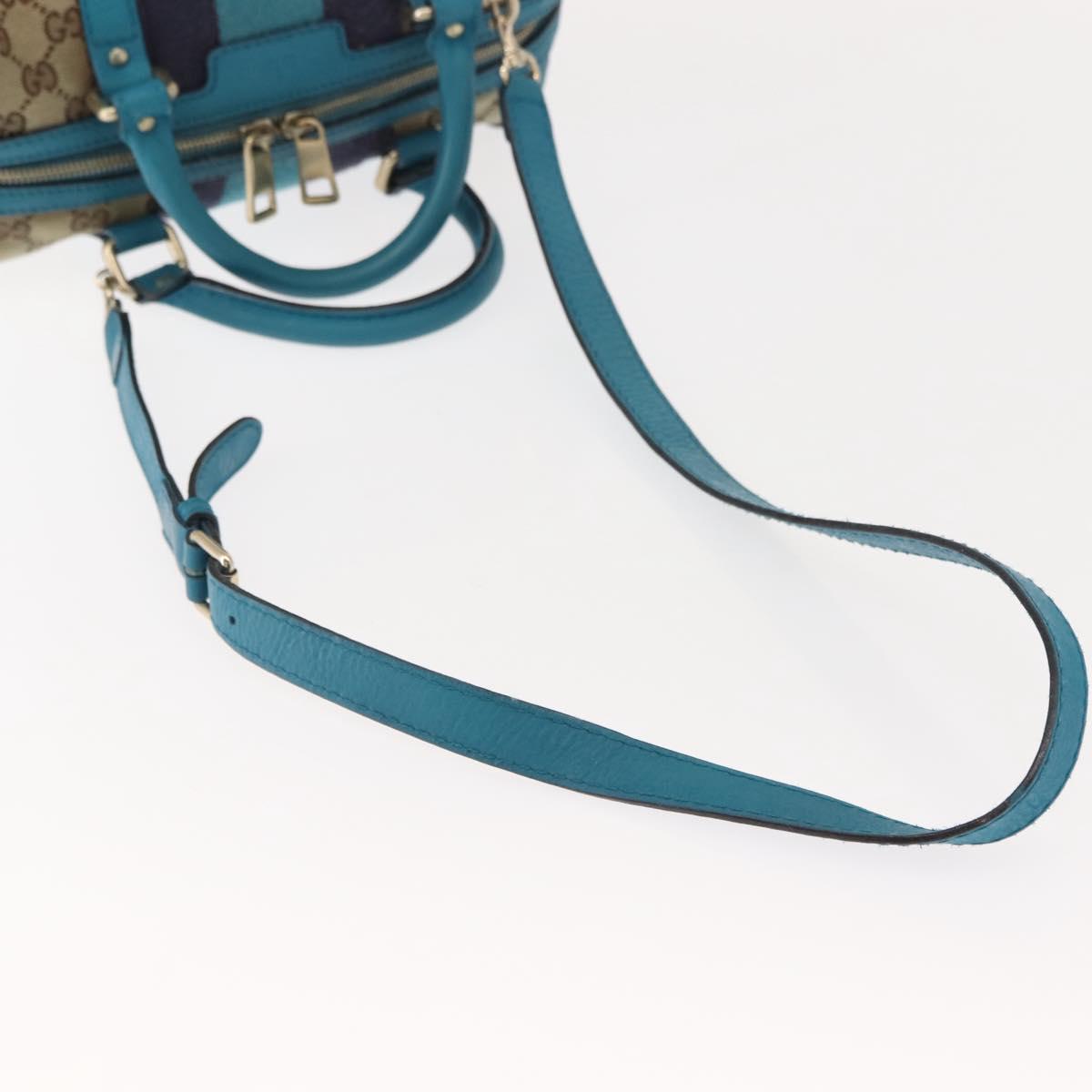 GUCCI GG Canvas Sherry Line Hand Bag 2way Blue Gold 269876 Auth 150743