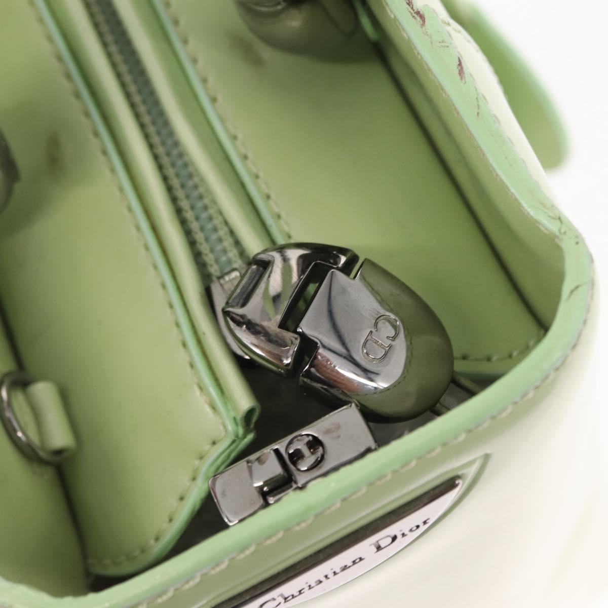 Christian Dior Maris Pearl Hand Bag Enamel Green Auth 150745