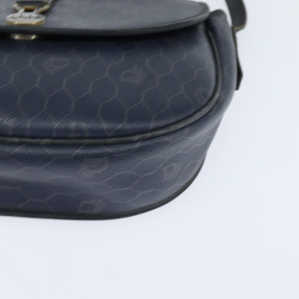 Christian Dior Honeycomb Canvas Shoulder Bag PVC Navy gold Auth 150747