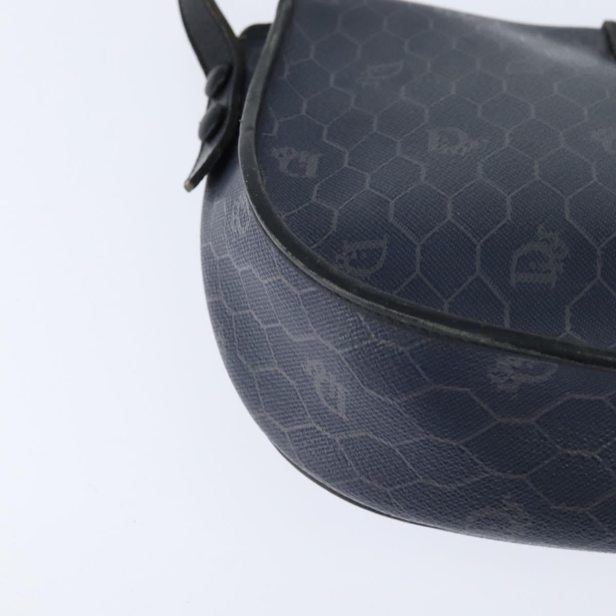 Christian Dior Honeycomb Canvas Shoulder Bag PVC Navy gold Auth 150747