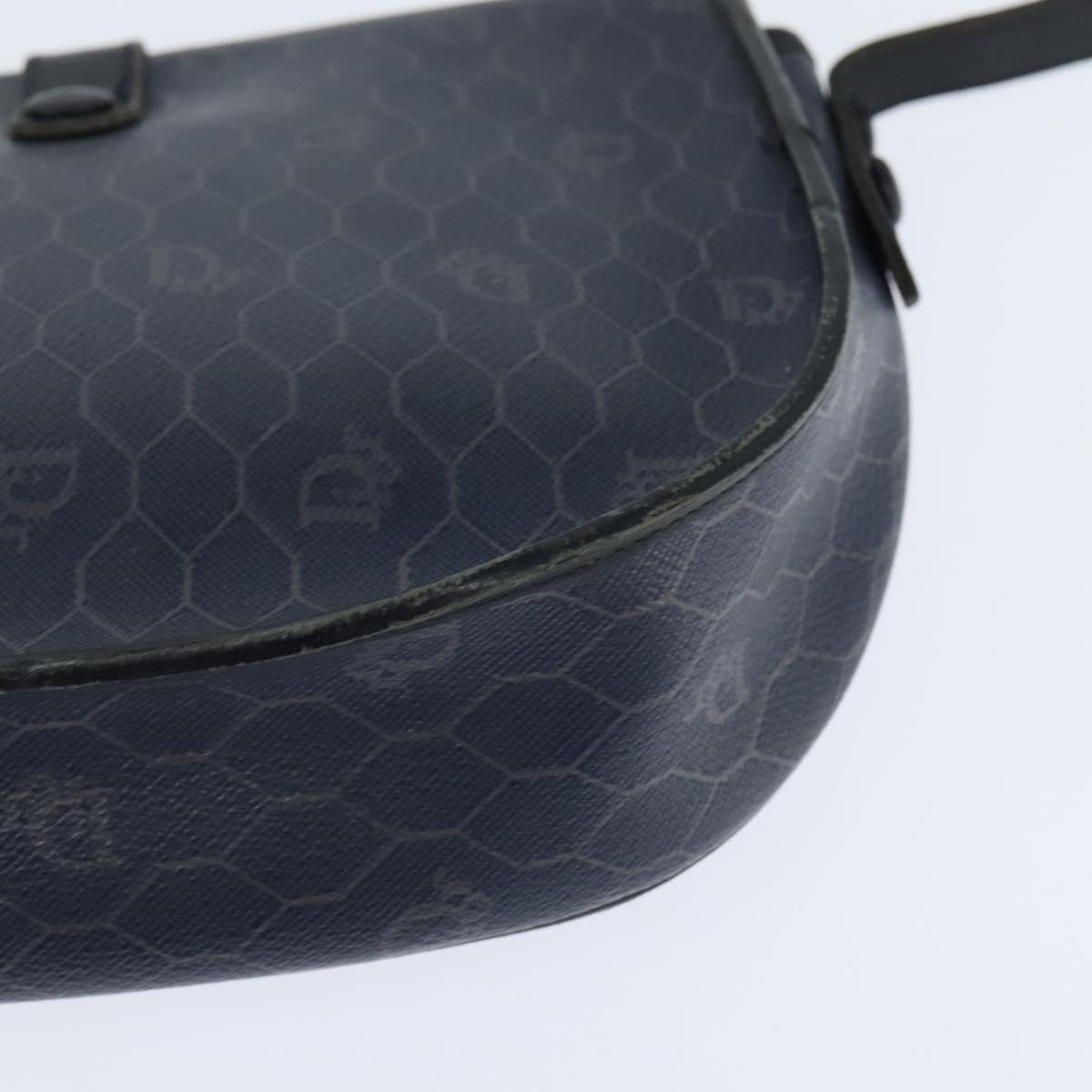 Christian Dior Honeycomb Canvas Shoulder Bag PVC Navy gold Auth 150747