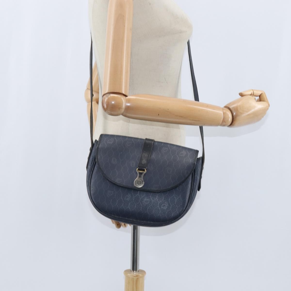 Christian Dior Honeycomb Canvas Shoulder Bag PVC Navy gold Auth 150747