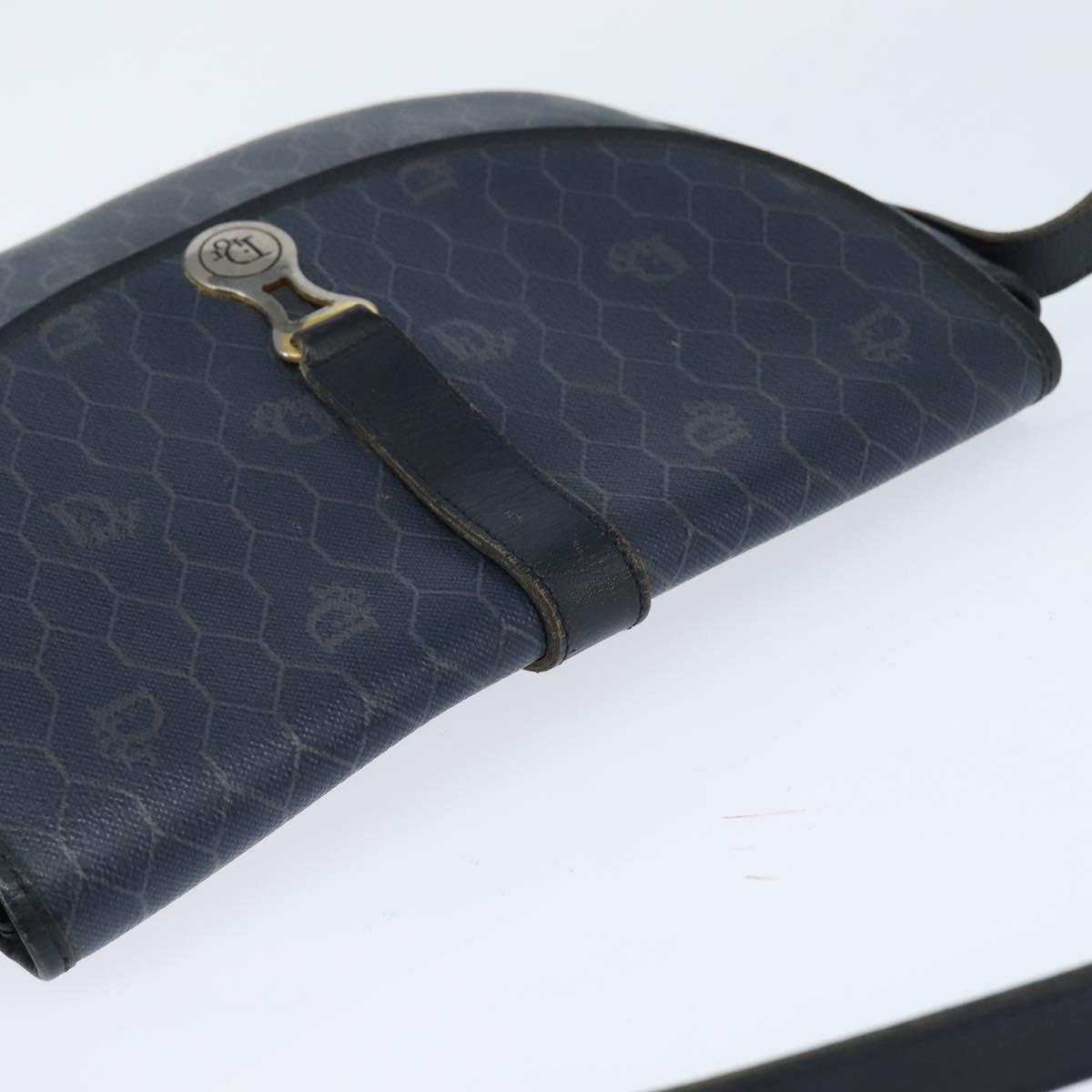 Christian Dior Honeycomb Canvas Shoulder Bag PVC Navy gold Auth 150747